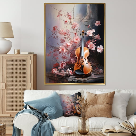 Designart "Harmonic Hues: Violin And Nature II" Music Floater Framed Canvas Art Print