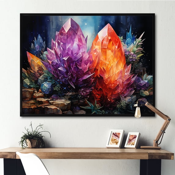 Designart "Harmonic Multicolor Quartz I" Spiritual Stone Floater Framed Canvas Prints