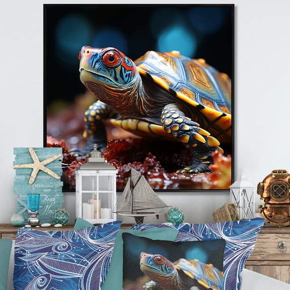 Designart "Harmonious Abstract Art I" Animals Turtle Floater Framed Wall Art Prints