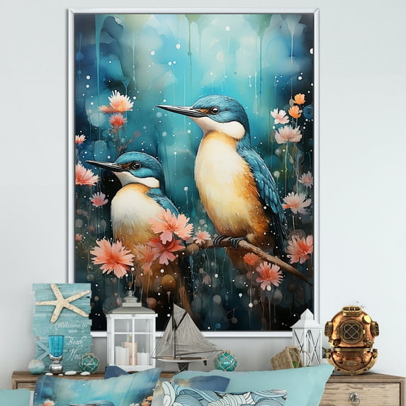 Designart "Harmonious Aquatic World" Animals Dolphin Floater Framed Wall Art Living Room