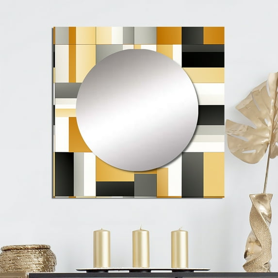 Designart "Harmonious Arrangement Of Taupe Geometric Blocks" 0 Square Mirror For Wall Decor - Large White Square Printed Wall Mirror Art - Square Modern Mirror - Wall Mounted Square Large Mirror