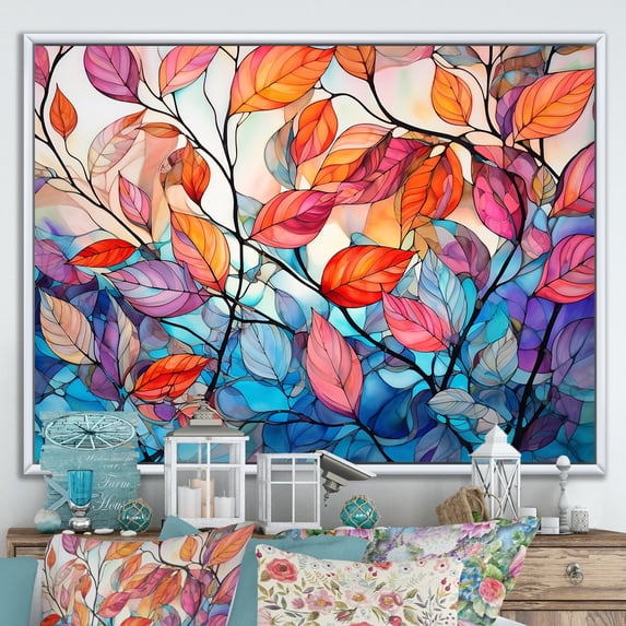 Designart "Harmonious Autumn Leaves In Sunlight II" Leaves Floater Framed Canvas Prints