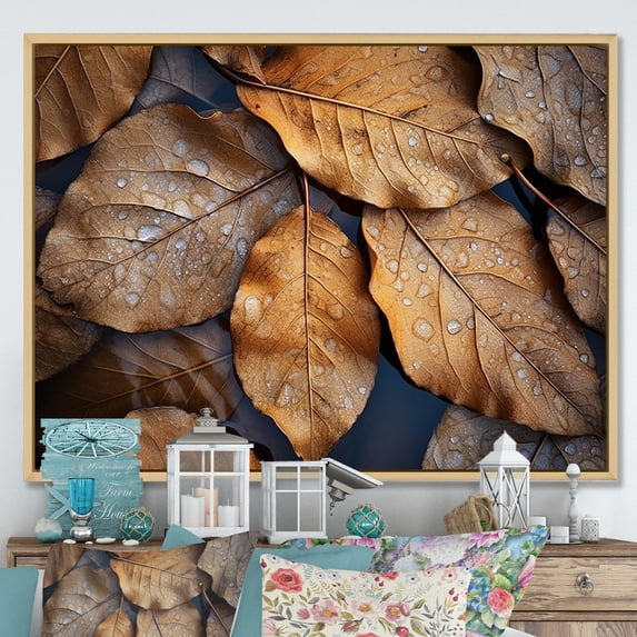 Designart "Harmonious Autumn Leaves In Sunlight VI" Leaves Floater Framed Canvas Prints