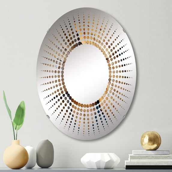 Designart "Harmonious Autumn Leaves in Sunlight VI" Leaves Starburst Round Wall Mirror - Floral Oval Printed Decorative Mirror - Multiple Color Options