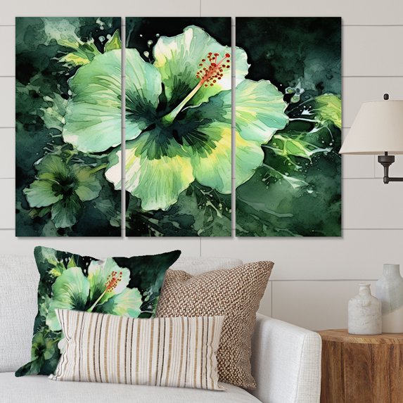 Designart "Harmonious Beauty of Pink and Green Hibiscus Blooms II" Floral Metal Wall Décor Set