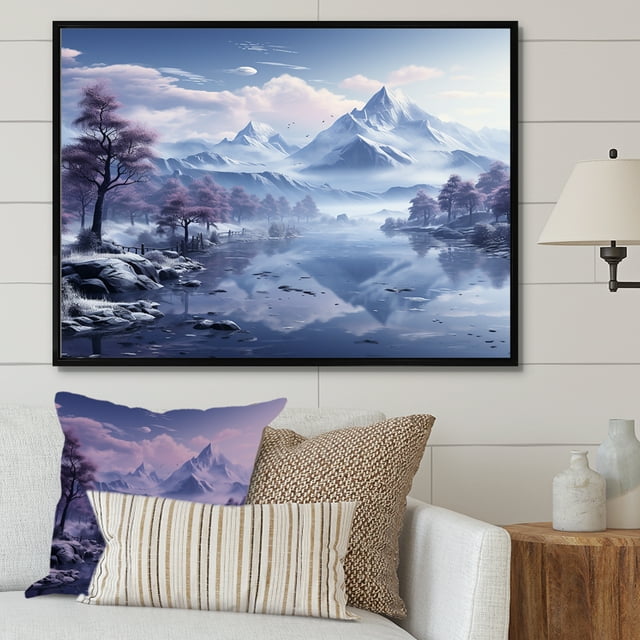 Designart "Harmonious Blue Peaks Of The Mountain" Landscape Mountains Floater Framed Wall Art Prints
