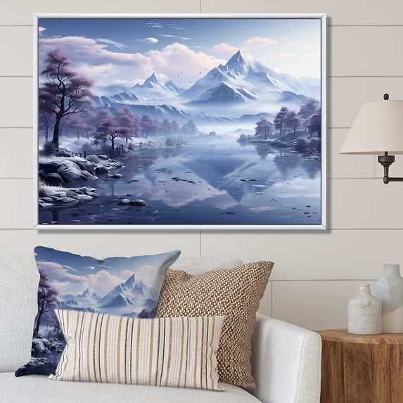Designart "Harmonious Blue Peaks Of The Mountain" Landscape Mountains Floater Framed Wall Art Prints