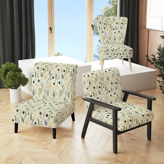 Designart "Harmonious Botanical Impressions II" Green Plants Upholstered Accent Chair - Bohemian & Eclectic Arm Chair For Bedroom