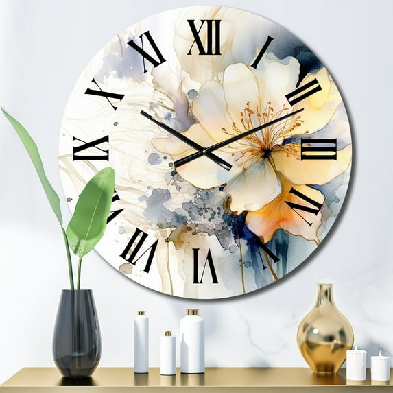 Designart "Harmonious Chaos in Yellow and Blue I" Floral Oversized Wall Clock