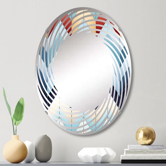 Designart "Harmonious Chevron Geometry" Chevron Spiral Round Wall Mirror - Oval Printed Decorative Mirror - Multiple Color Options