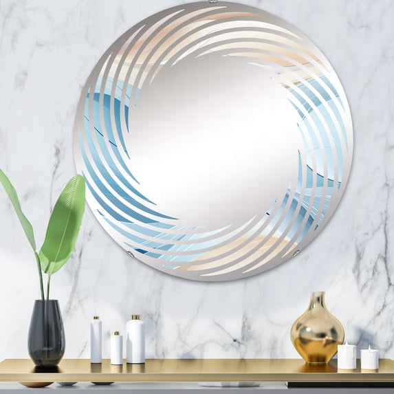 Designart "Harmonious Coastal Views I" Abstract Spiral Round Wall Mirror - Oval Printed Decorative Mirror - Multiple Color Options