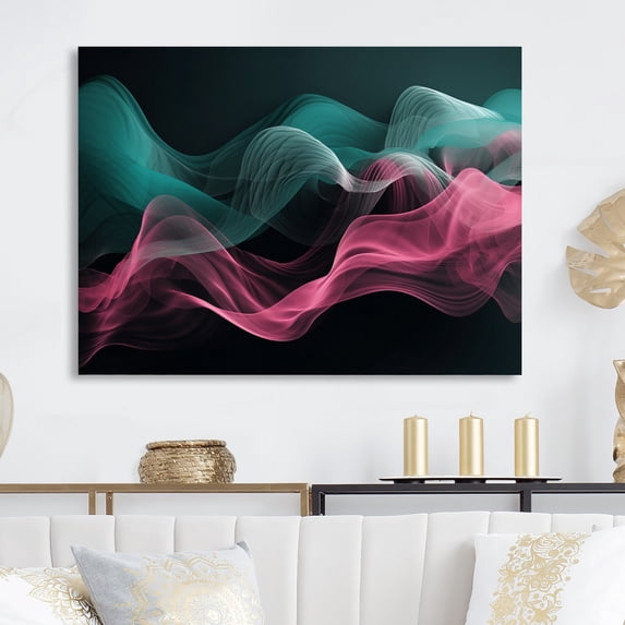 Designart "Harmonious Contrast Green and Pink I" Modern Waves Metal Art Living Room
