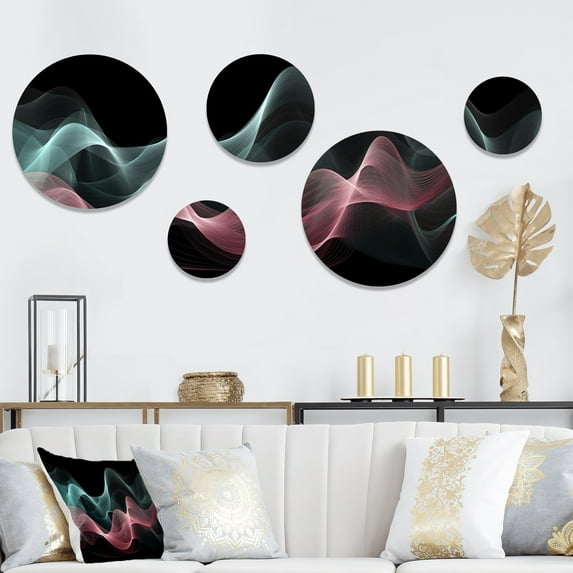 Designart "Harmonious Contrast Green and Pink III" Modern Waves Metal Wall Art Set of 5 Piece