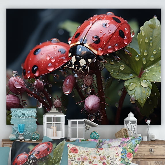 Designart "Harmonious Encounter With Botanical Ladybug III" Ladybug Wall Decor