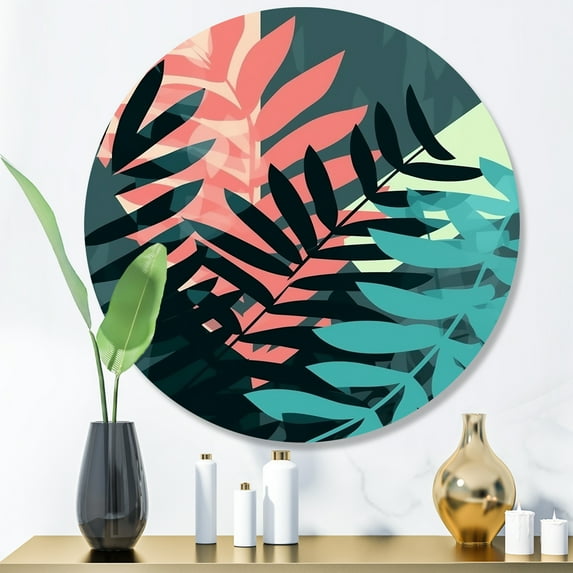 Designart "Harmonious Ferns Green IV" Floral Ferns Metal Round Art Living Room
