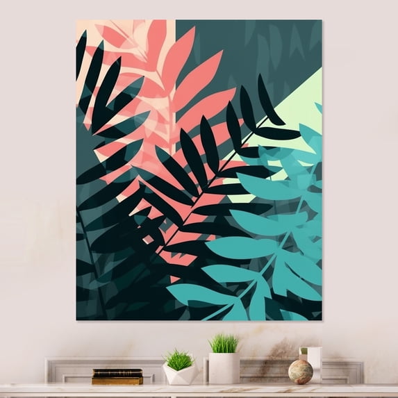Designart "Harmonious Ferns Green IV" Floral Ferns Metal Wall Art