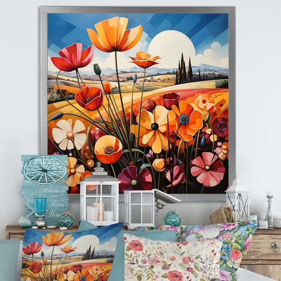 Designart "Harmonious Field Of Abstract Blooms I" Meadow Picture Framed Canvas Art Print