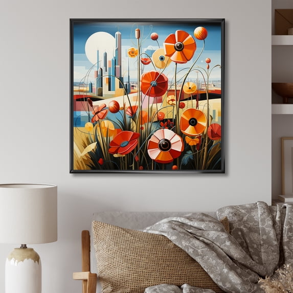 Designart "Harmonious Field Of Abstract Blooms II" Meadow Floater Framed Wall Art Prints