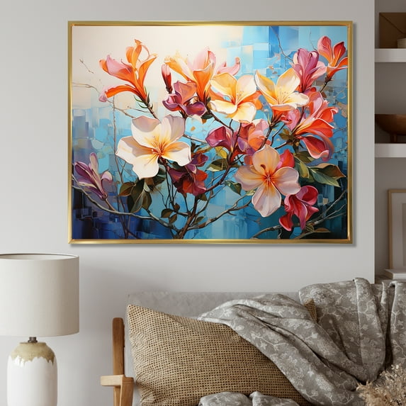 Designart "Harmonious Floral Grace In Plumeria I" Plumeria Floater Framed Wall Art Prints