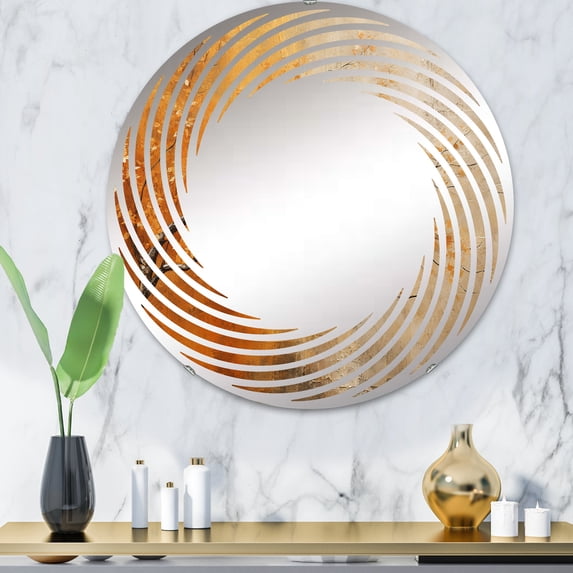 Designart "Harmonious Golden Autumn Forest II" Forest Spiral Round Wall Mirror - Landscapes Oval Printed Decorative Mirror - Multiple Color Options