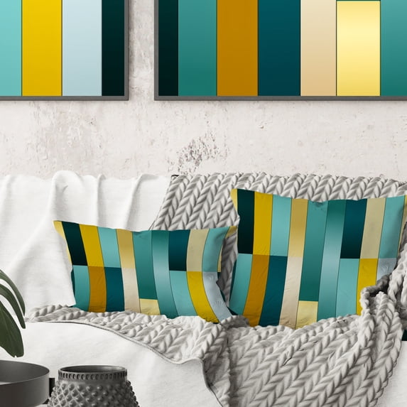Designart "Harmonious Green And Yellow Stripes V" Striped Printed Throw Pillow