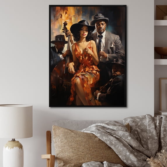 Designart "Harmonious Harlem Melodies I" African American Floater Framed Wall Art Living Room