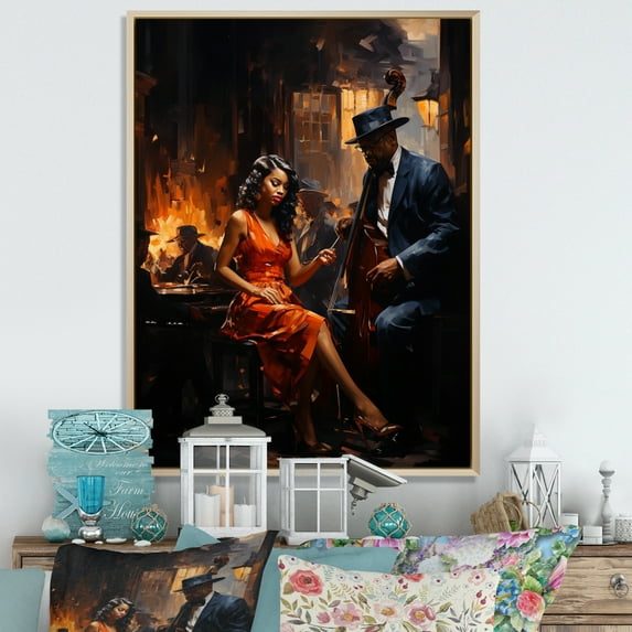 Designart "Harmonious Harlem Melodies II" African American Floater Framed Canvas Art Print