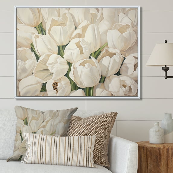 Designart "Harmonious III" Tulips Floater Framed Wall Decor