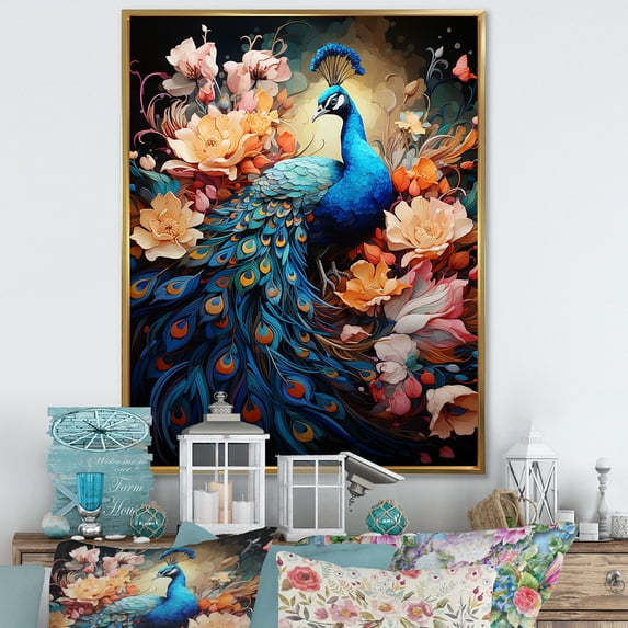Designart "Harmonious Majesty Of Flowerful Peacocks I" Animals Peacock Floater Framed Canvas Prints