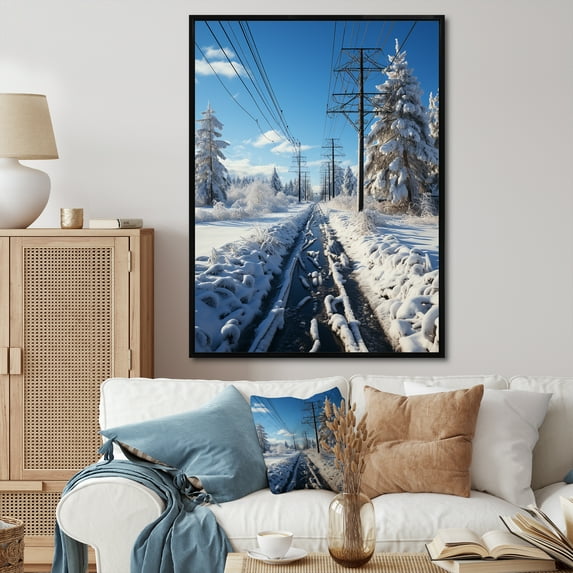 Designart "Harmonious Networks Power Lines painting II" Cityscapes Floater Framed Canvas Art Print
