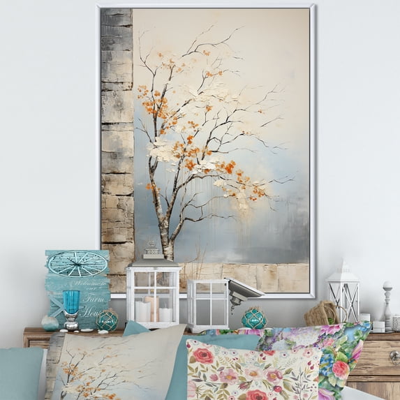 Designart "Harmonious Neutral Oak I" Tree Oak Floater Framed Wall Decor