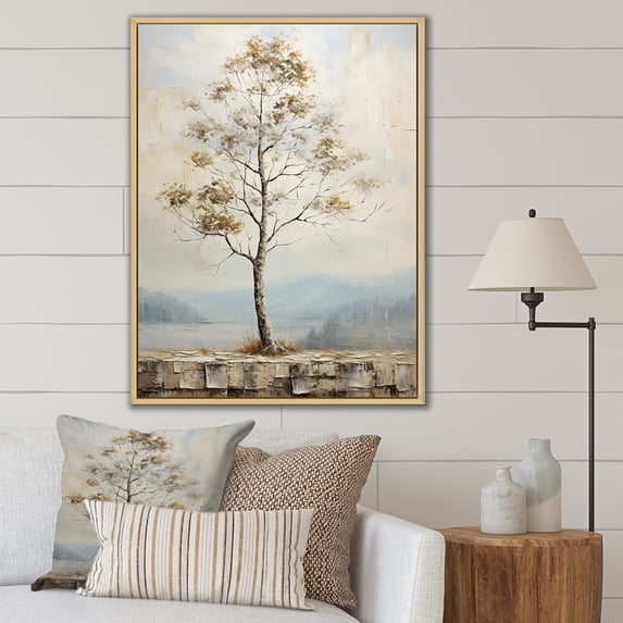 Designart "Harmonious Neutral Oak III" Tree Oak Floater Framed Wall Art Prints