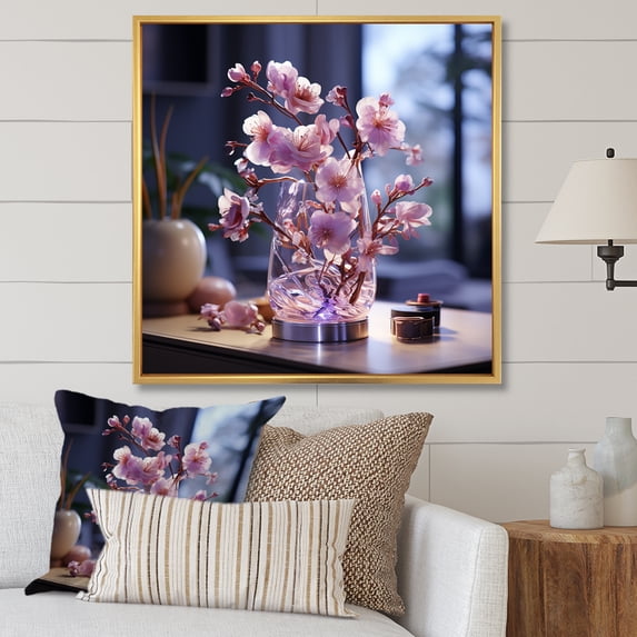 Designart "Harmonious Organics I" Violets Floater Framed Wall Art Prints