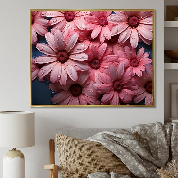 Designart "Harmonious Pink Daisy Bloom II" Daisies Floater Framed Canvas Prints