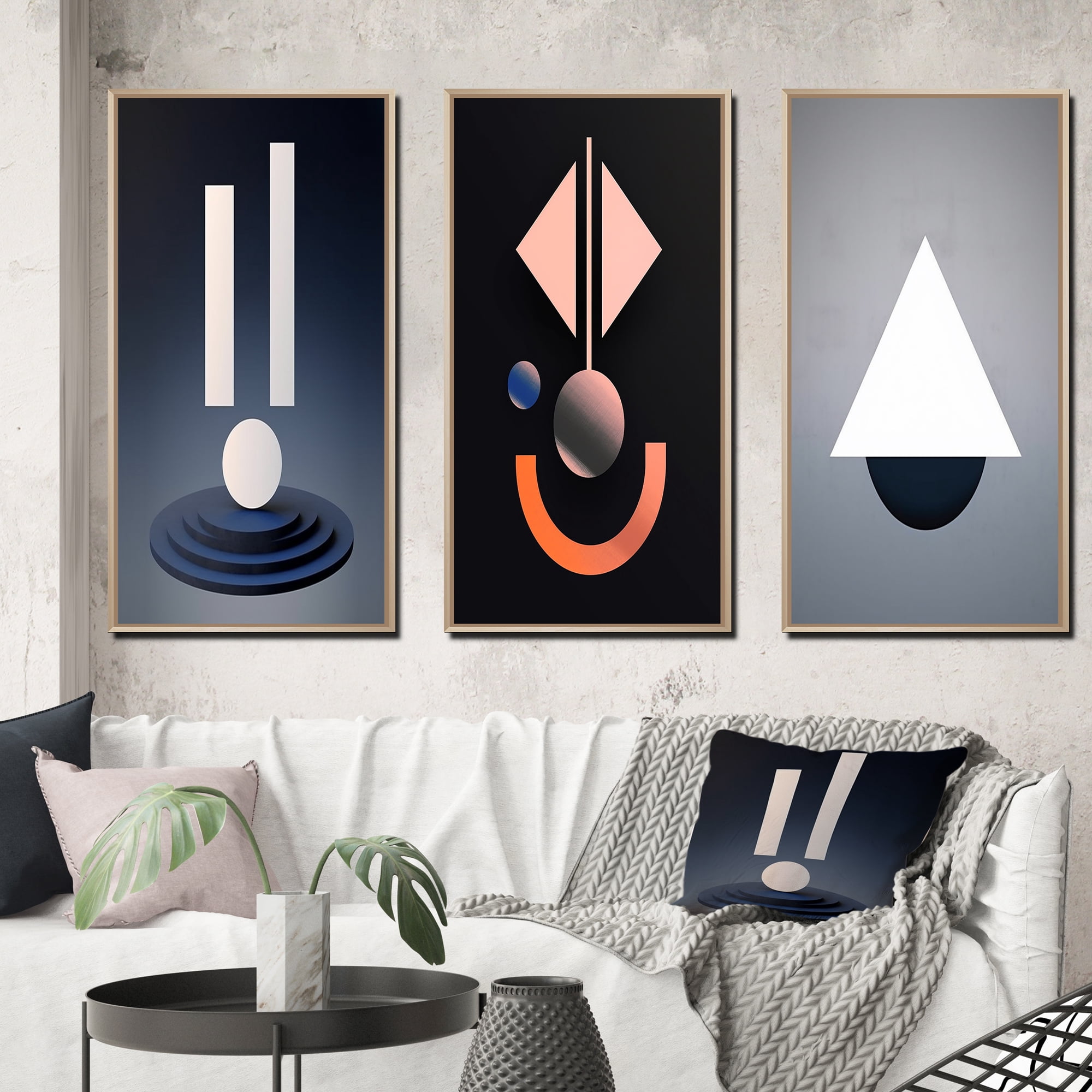 Designart "Harmonious Retro Geometric Blues" Modern Geometric Framed ...