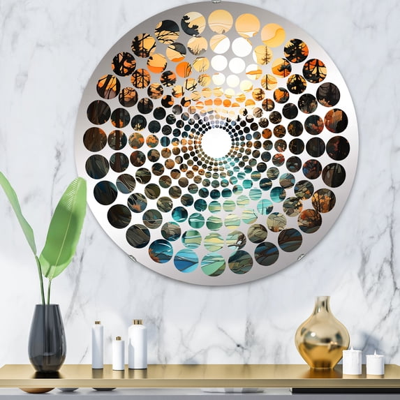 Designart "Harmonious River in Alcohol Ink II" Countryside Radial Dot Round Wall Mirror - Landscapes Oval Printed Decorative Mirror - Multiple Color Options