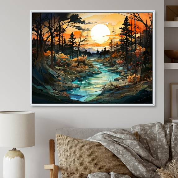 Designart "Harmonious River In Alcohol Ink II" Countryside Floater Framed Canvas Prints
