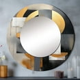 thumbnail image 1 of Designart "Harmonious Shapes Gold Black Composition" Abstract Shapes Rund Mirror For Wall Decor - Large Gold Round Printed Mirror -Modern Round Living Room Mirror - 23" x 23", 1 of 6