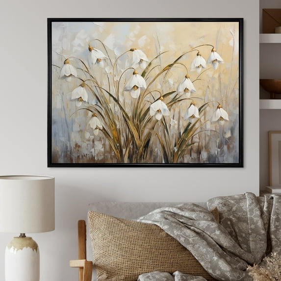 Designart "Harmonious Snowdrop Simplicity I" Snowdrops Floater Framed Wall Art Prints