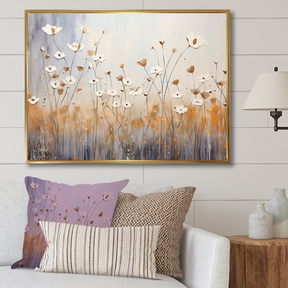 Designart "Harmonious Snowdrop Simplicity II" Snowdrops Floater Framed Wall Art Living Room