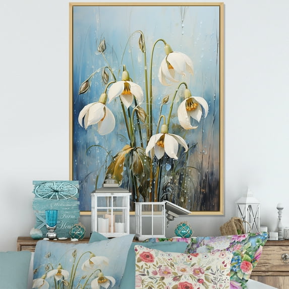 Designart "Harmonious Snowdrop Simplicity" Snowdrops Floater Framed Canvas Art Print