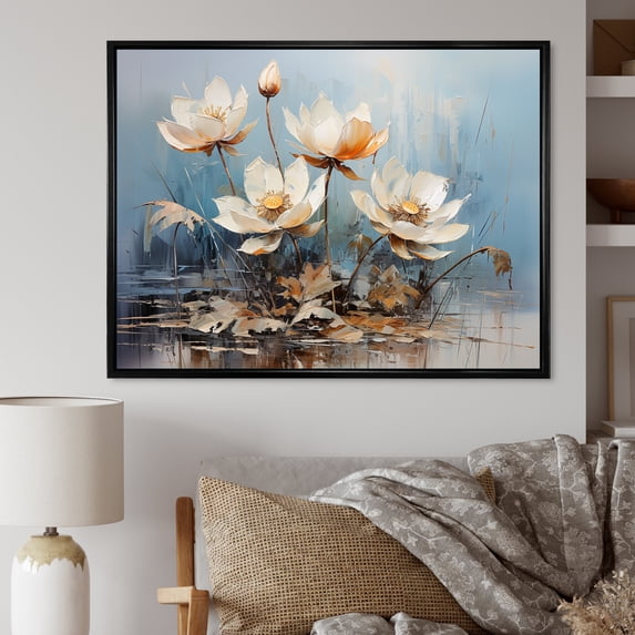 Designart "Harmonious Stormy Lotus Flowers" Lotus Floater Framed Canvas Prints
