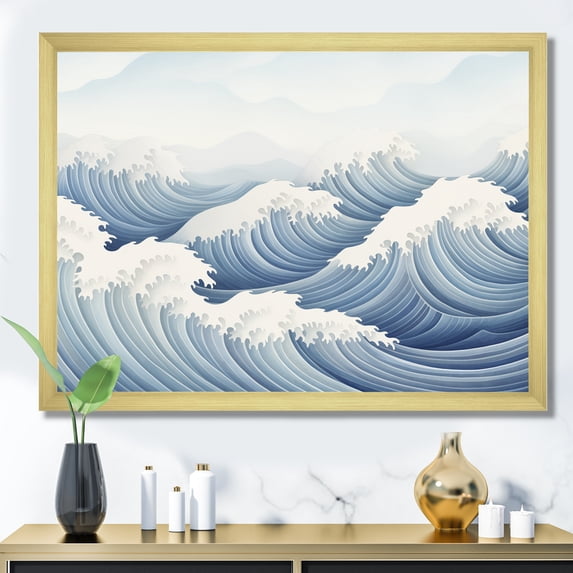 Designart "Harmonious Waves Blue Tides" Abstract Framed Wall Art Decor - Modern Blue Abstract Geometric Entryway Framed Wall Art Print