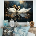 thumbnail image 1 of Designart "Harmonious White Swans by Moonlight III" Animals Wall Art - Modern Farmhouse White Swans Hallway Wall Art Decor, 1 of 1