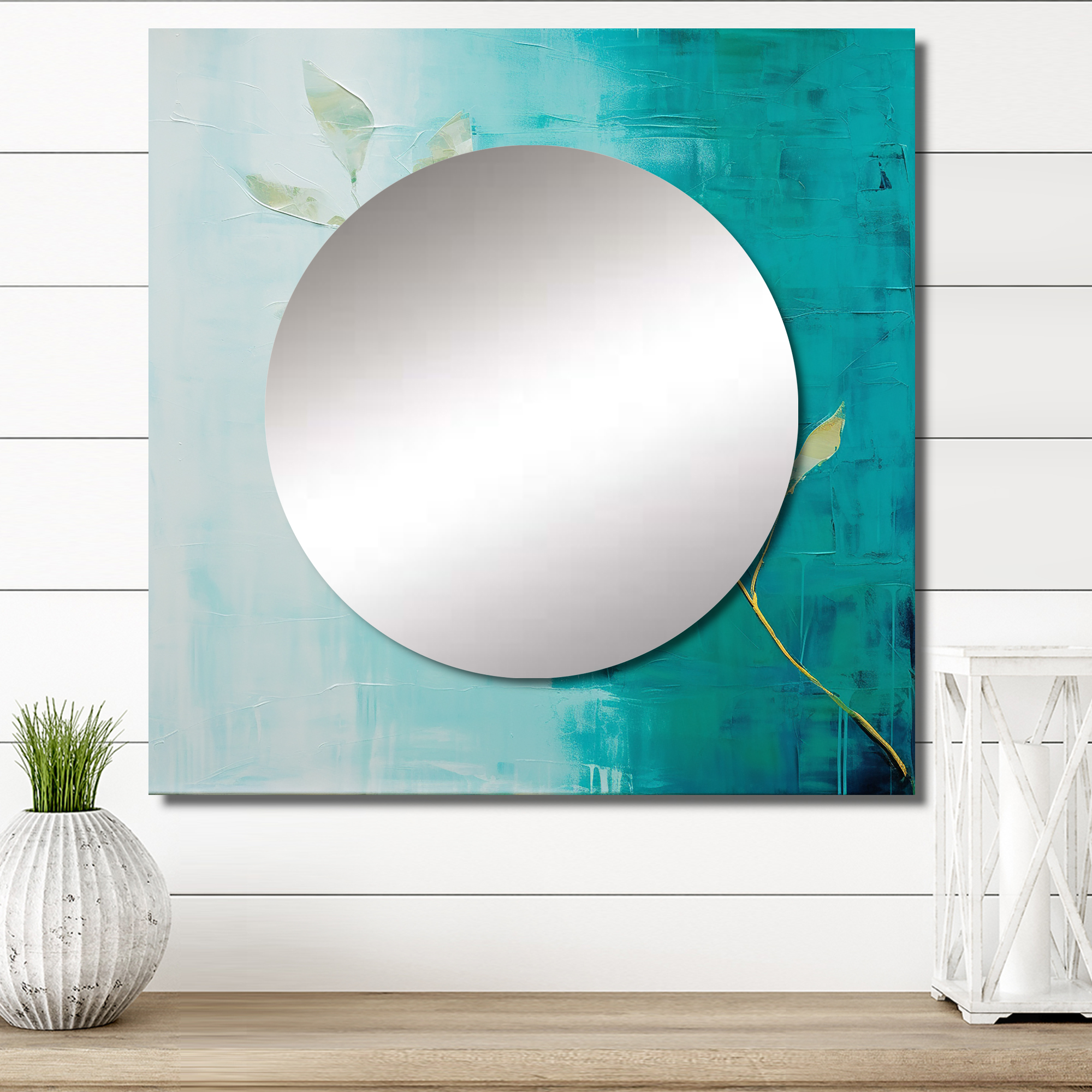 Designart "Harmony In Abstract Turquoise Leaves" Leaves Turquoise Large