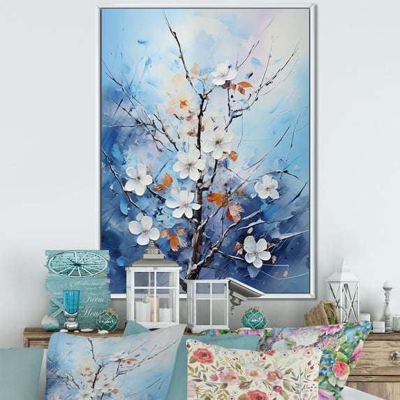 Designart "Harmony In Snowy Blooms I" Snow Floater Framed Wall Art Prints