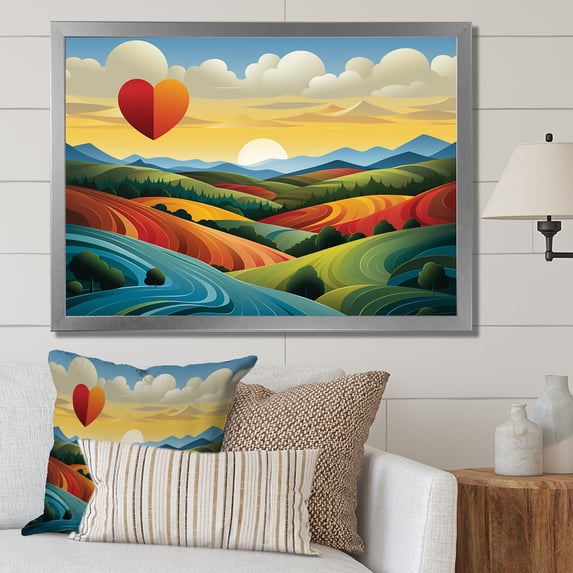 Designart "Harmony in Nature Yellow and Green Valley" Landscapes Framed Wall Art Decor - Traditional Yellow Meadow Bedroom Framed Canvas Wall Art