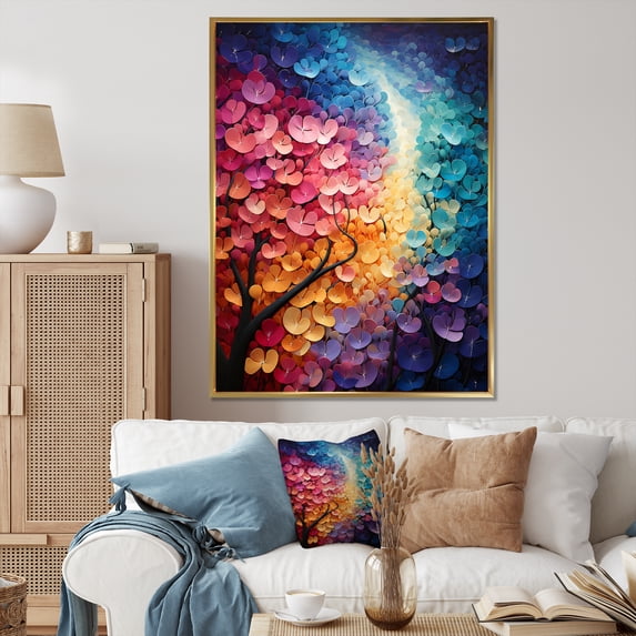 Designart "Harmony in the Colorful Forest I" Abstract Floater Framed Wall Art Living Room