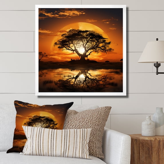 Designart "Harmony of African Trees II" Landscapes Framed Wall Art Decor - Country Orange Tree Entryway Framed Wall Art