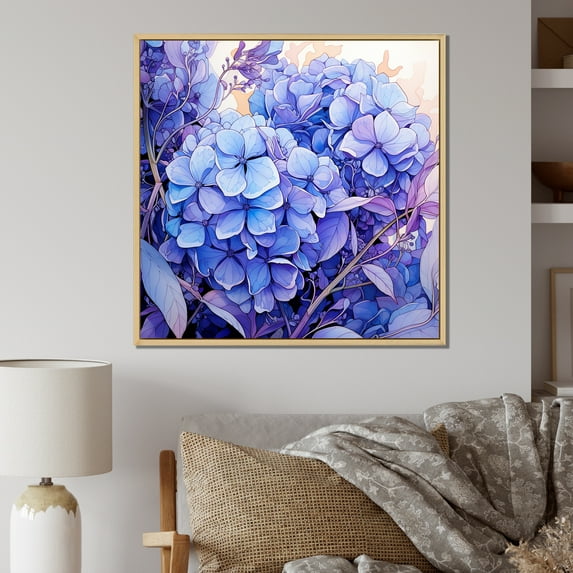 Designart "Harmony of Hydrangea Flowers in Purple I" Floral Framed Wall Art - Purple Hydrangea Hallway Framed Wall Art Decor